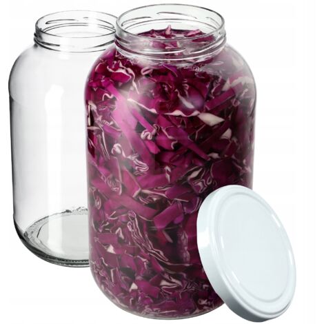 KADAX Lot de 2 bocaux de conservation, ronds, avec couvercle blanc, 4 l, diamètre : 100 mm, à insérer, pour conserve, conserve, concombre (1/5)