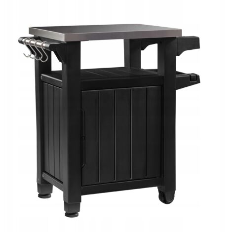 Keter – Table de jardin grill bar mobile en acier inoxydable – Rangement 183L – Poids max 45kg – Roues pour déplacement facile – Résistant aux intempéries (1/4)