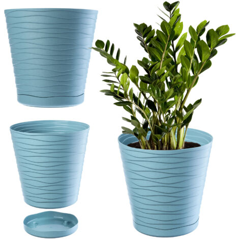 KADAX Pot de Fleurs en Plastique avec Soucoupe Incorporée, Pot de Plantes avec Conception Raffinée pour la Décoration d'Intérieur (25 cm, Turquoise)