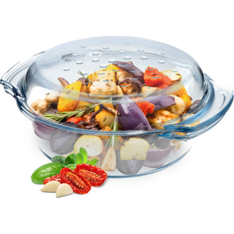 KADAX Plat à Gratin en Verre Résistant à la Chaleur avec Couvercle et Poignées, Cocotte Transparente Idéale pour la Cuisson au Four (Rond, 2.4L) (1/5)