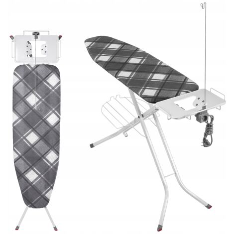 KADAX Planche à Repasser pour Centrale Vapeur, Table à Repasser Pliable avec Prise de Courant, Housse en Coton et Hauteur Réglable (120 x 38 cm, Gris)