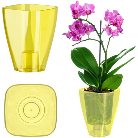 KADAX Pot de fleurs, mince et simple pour orchidée, marguerite, pour cuisine et salon, diamètre 9 cm, carré, jaune (1/5)