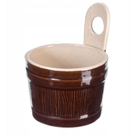 KADAX Récipient en céramique style maison de campagne - Passe au lave-vaisselle - Aspect seau en bois - Pot en grès pour crème, beurre, lait (1 l) (1/5)