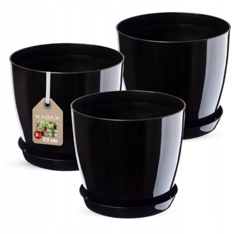 KADAX 3x Pot de Fleur 23cm Couvercle avec Support Noir (1/4)