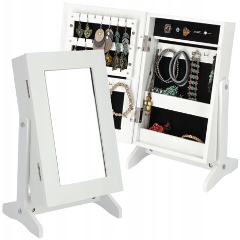 Kadax – Boîte à bijoux avec miroir 21 x 15 x 38,5 cm – Panneau MDF – Pieds stables pour maintien sécurisé – Rangement colliers, bagues, accessoires