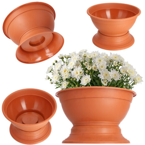 KADAX Pot à fleurs avec pied - En plastique résistant aux intempéries - Pour chrysanthèmes, pensées - Diamètre : 18 cm - Couleur terre