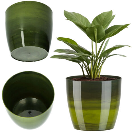 KADAX Pot de Fleurs en Plastique avec Finition Brillante et Motifs Marbrés, Cache-Pot pour Une Décoration Intérieure Raffinée et Moderne (14 cm, Vert) (1/5)