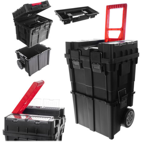 Kadax – Boîte à outils sur roulettes 60 x 40 x 30 cm – Plastique robuste – 5 kg – Grande valise d'atelier modulable pour professionnels
