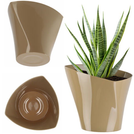 KADAX Pot de fleurs moderne en plastique pour intérieur, fleurs, plantes, balcon, pot de fleurs (13 cm, beige) (1/5)