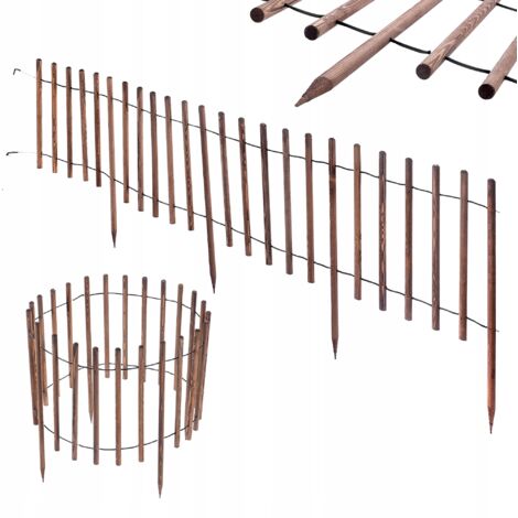 KADAX Bordure de palissade de jardin 230 cm, clôture de pelouse en bois, marron