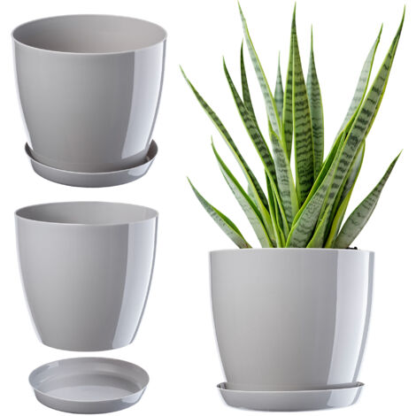 KADAX Pot de Fleur avec Support Couvercle en Plastique Pot de Fleur 14 cm Gris pour Fleurs (1/5)