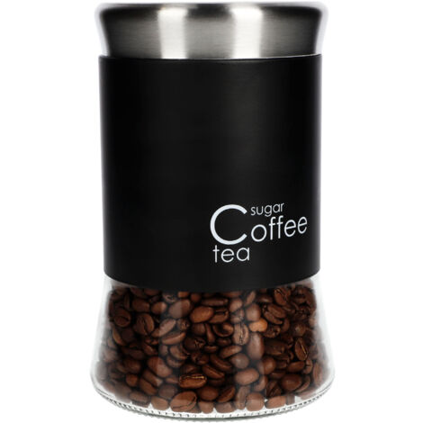 KADAX Récipient en verre pour café, thé, sucre avec couvercle noir 1000 ml (1/5)