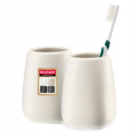 KADAX Lot de 2 gobelets de salle de bain en céramique, porte-brosse à dents, tasse à eau, mat, crème (1/5)