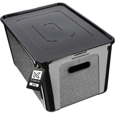 KADAX Boîte de rangement rectangulaire avec couvercle, boîte de rangement empilable, en plastique, boîte de rangement peu encombrante (17 l, noir) (1/5)