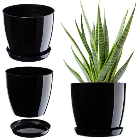 KADAX Pot de Fleur avec Support Couvercle en Plastique Pot de Fleur 23 cm Noir pour Fleurs (1/5)