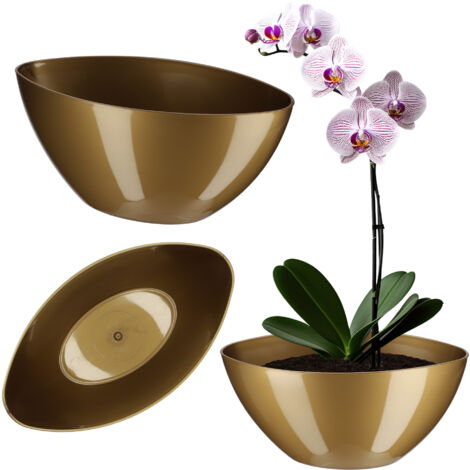 Kadax - Pot de fleurs en plastique - De forme ovale - 30 x 14 cm - Design moderne - Idéal pour la décoration d'intérieur et balcon - Doré (1/5)