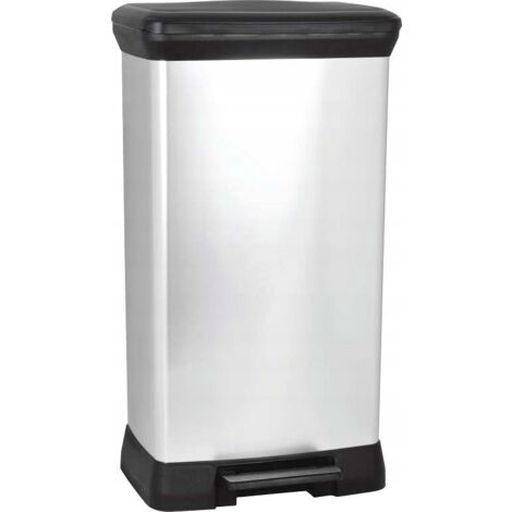 Curver – Poubelle à pédale rectangulaire 50L – Dimensions 39x29x72 cm – Plastique métallique – Système anti-vacuum pour sac – Finition effet métal - DECO 50 LT