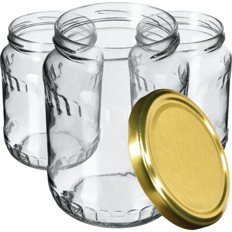 KADAX Lot de 8 bocaux à confiture avec couvercle à visser - 720 ml - Dorés (1/5)