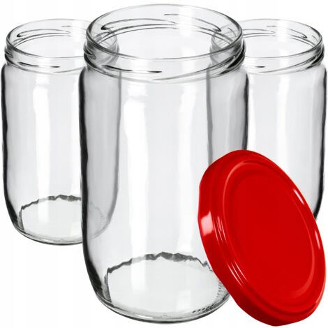 KADAX Lot de 24 bocaux en verre ronds pour couvercle à visser - 720 ml - Rouge 8,7x8,7x15cm (1/5)