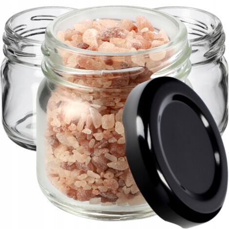 KADAX Lot de 50 mini bocaux en verre Weck - 40 ml - Avec couvercle à visser - Pour dégustation, confiture, miel - Ronds - Avec couvercle noir