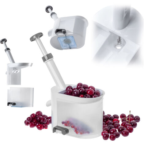 KADAX Dénoyauteur de cerises en plastique avec grand bac de récupération - Pour une séparation rapide du noyau et de la pulpe - Blanc