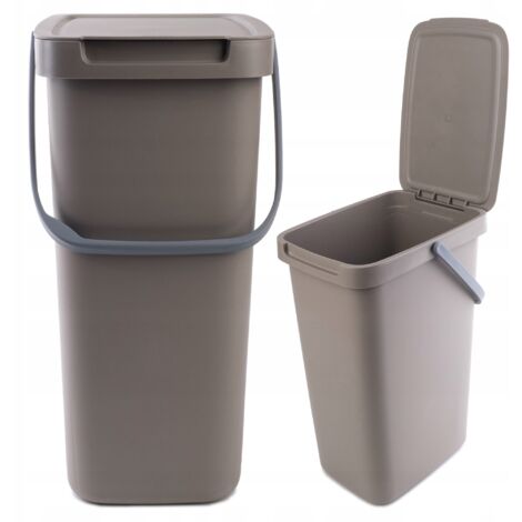 KADAX Poubelle avec couvercle et poignée, en plastique, pour le tri sélectif, rectangulaire avec couvercle à charnière (marron, 12 l)