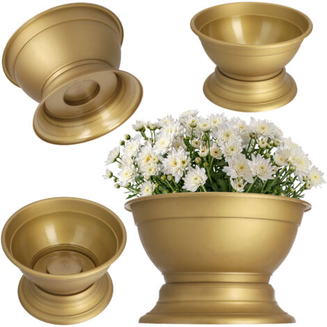 KADAX Pot à fleurs avec pied - Résistant aux intempéries - En plastique - Pour chrysanthèmes, pensées - Diamètre : 29,5 cm - Doré (1/5)