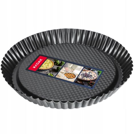 KADAX Moule à tartelette en tôle galvanisée et antiadhésive, 3 tailles, moule à tarte aux fruits, rond (diamètre 28 cm, noir) (1/5)