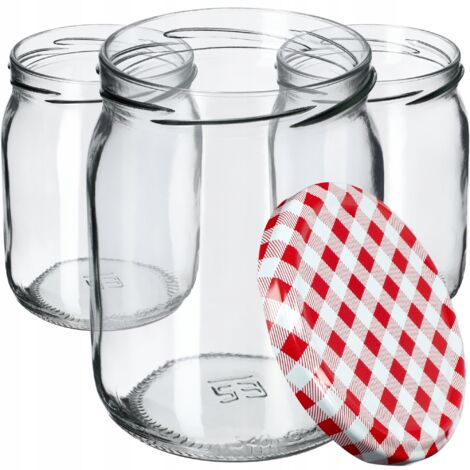 KADAX Bocaux à confiture 540 ml avec couvercles à visser, bocaux à confiture, bocaux de conservation pour concombres (48 pièces, carreaux rouges) (1/5)