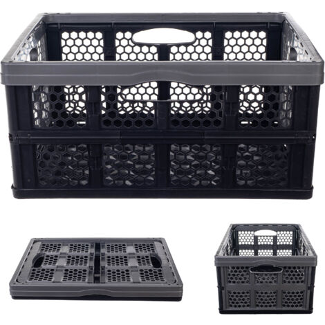 KADAX Caisse pliante en plastique - 47 x 34 x 21,5 cm - Avec poignées - Panier pliable - Panier de rangement pour bureau (noir/gris) (1/5)