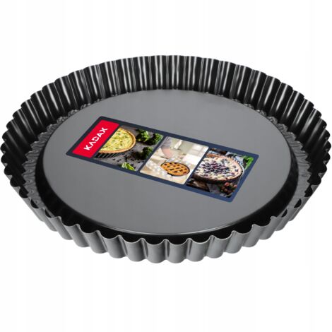 KADAX Moule à tartelette en tôle galvanisée et antiadhésive, 3 tailles, moule à tarte aux fruits, rond (diamètre 30 cm, noir) (1/5)