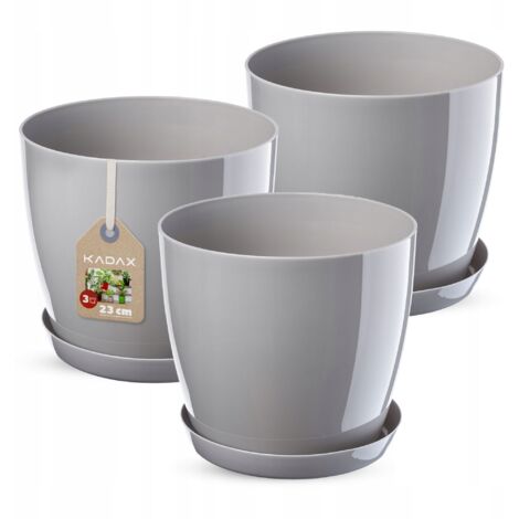 KADAX 3x Pot de fleurs 23cm Couvercle avec support Gris (1/5)