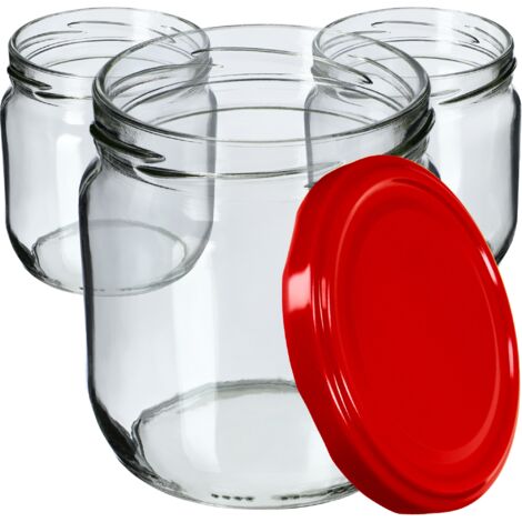 KADAX Lot de 6 bocaux à confiture 425 ml avec couvercles à vis - Bocaux de conservation pour confitures, confitures, miel (rouges) (1/5)
