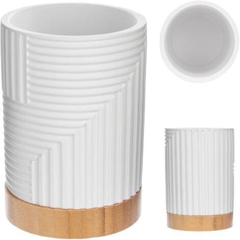 KADAX Tasse de salle de bain pour conteneur de brosses à dents Organisateur blanc avec rond en bambou (1/5)
