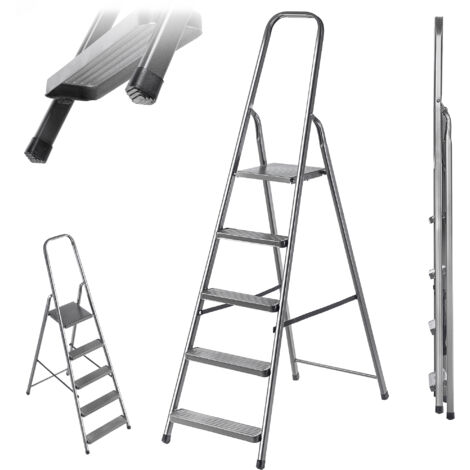 Kadax – Échelle pliante en acier 5 marches – Capacité 125 kg – Conception compacte pour rangement facile – Escabeau professionnel