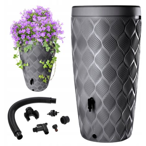 Kadax – Réservoir d'eau de pluie 240L – Conteneur avec robinet – Double fond pour drainage – Polyéthylène résistant aux intempéries – Dimensions 45,5 x 58 x 114 cm