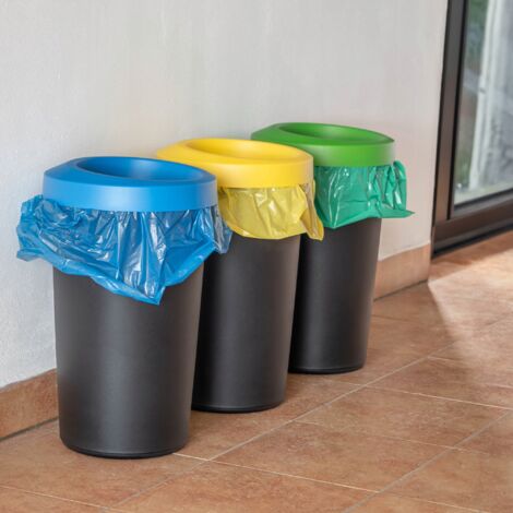 KADAX Lot De 3 Poubelles 30L Pour Tri Des Déchets - Jaune Vert Bleu - Couvercle Charnière Hermétique Et Robuste