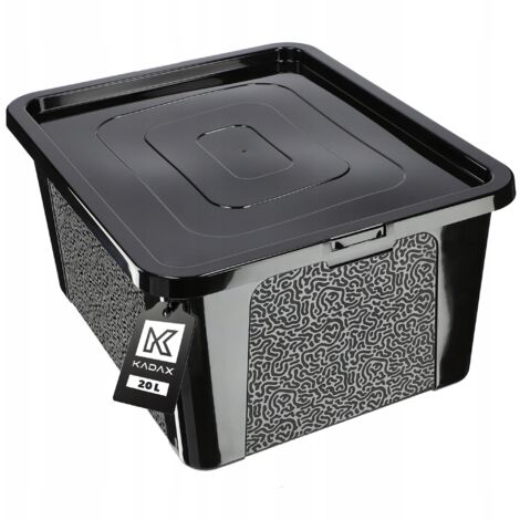 KADAX Boîte de rangement rectangulaire avec couvercle, boîte de rangement empilable, en plastique, boîte de rangement peu encombrante (20 l, noir) (1/5)