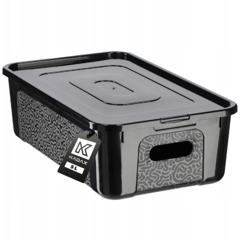 KADAX Boîte de rangement rectangulaire avec couvercle - Boîte de rangement empilable en plastique - Boîte de rangement peu encombrante (5 l, noir) (1/5)