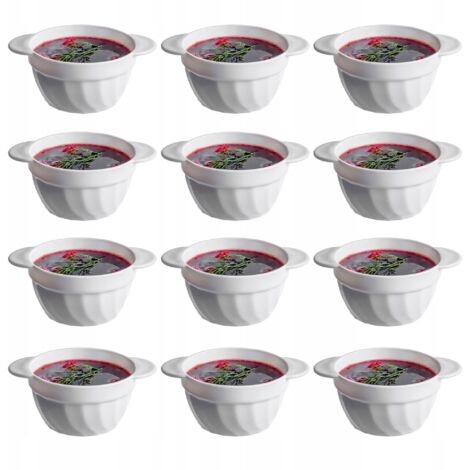 KADAX Lot de 12 bols à soupe, 650 ml, en verre renforcé, 18,5 x 14 x 8 cm, avec double poignées, soupière pour soupes, crèmes, bouillons (1/5)