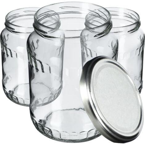 KADAX Lot de 24 bocaux à confiture 720 ml avec couvercle à visser - Avec bouchon à vis - Argentés