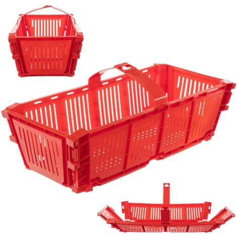 KADAX Panier de récolte, en plastique, 40 x 18 x 11,5 cm, pliable, avec poignée, pour cueillir les fruits, rectangulaire, rouge (1/5)