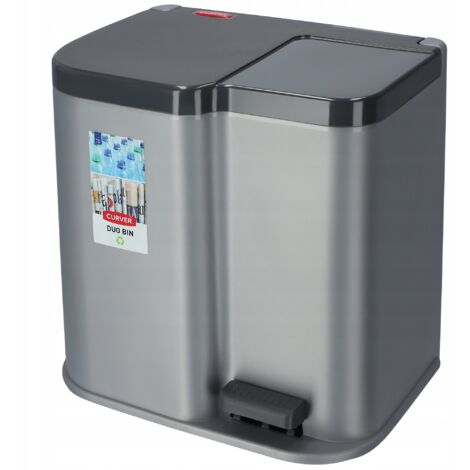 Curver – Poubelle à pédale 15 + 6 litres – 2 compartiments pour tri sélectif – Dimensions 30 x 40 x 40,5 cm – Plastique résistant aux rayures