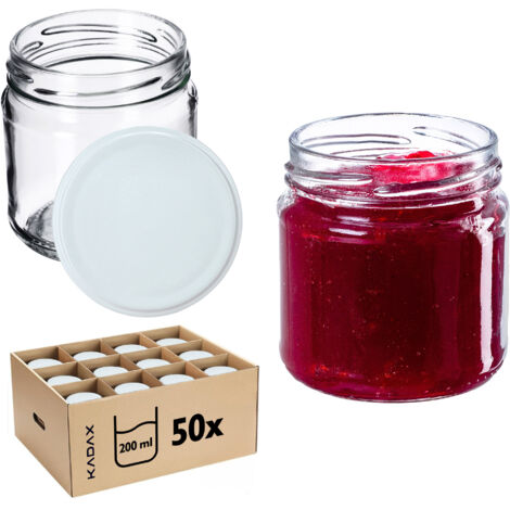 KADAX Lot de 50 petits bocaux à confiture, ronds, 200 ml, diamètre : 66 mm, pour miel et épices, hermétiques, blancs