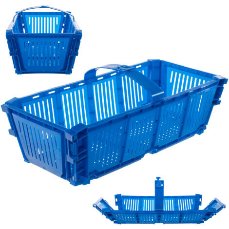 KADAX Panier de récolte, en plastique, 40 x 18 x 11,5 cm, pliable, avec poignée, pour cueillir les fruits, rectangulaire, bleu (1/5)