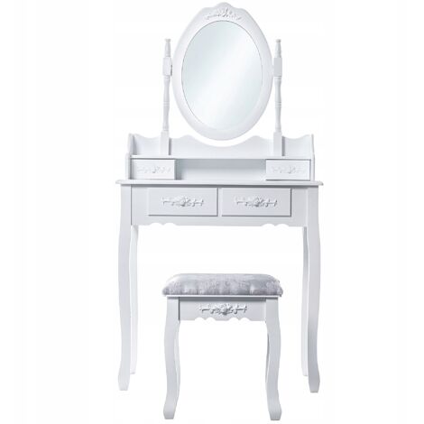KADAX Coiffeuse Trousse de Maquillage avec Miroir LED + Tabouret Blanc 75x147cm (1/5)