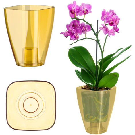 KADAX Cache-pot pour orchidées Support de fleurs en plastique 12 cm Miel (1/5)