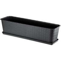 KADAX Jardinière Rectangulaire 60 cm, Balconnière en Plastique Aspect Rotin avec Soucoupe pour Embellir Votre Espace Extérieur (Anthracite)