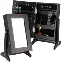 KADAX Boîte à bijoux avec miroir, 21 x 15 x 30,5 cm, boîte en panneau MDF, boîte à bijoux avec pieds, étui à bijoux pour chaînes, bagues (noir)
