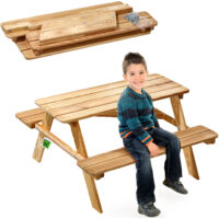 Kadax – Banc de jardin en bois pour enfants – Table de pique-nique 90x90cm – Charge 60kg – Design compact et ergonomique